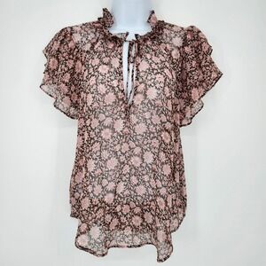 by Anthropologie‎ Sheer Floral Top Medium Brown Indie Dainty Cottage Feminine
